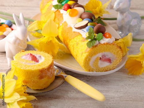 Easter roulade with chocolate eggs decoration