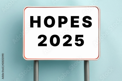 Hopes 2025 word text on sign symbolic background photo