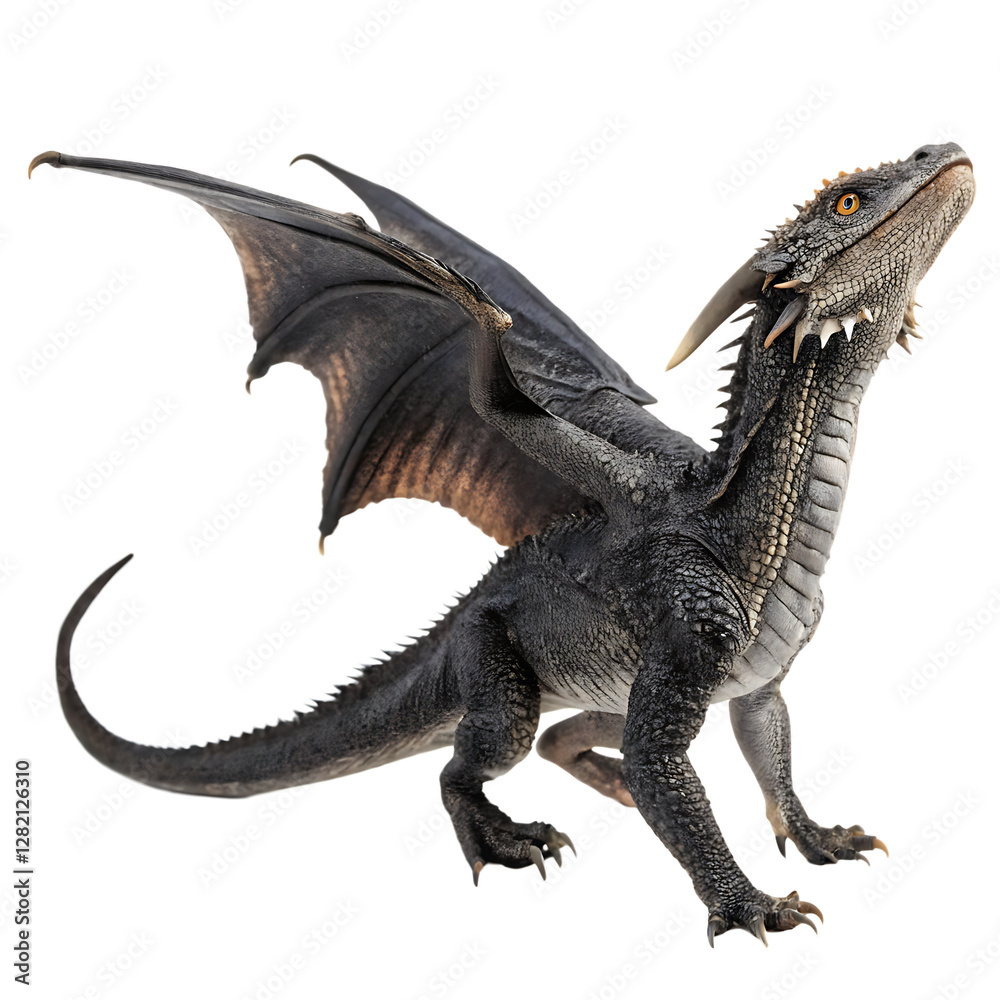 Fototapeta premium Majestic Black Dragon – Isolated on White Background as Transparent. PNG. AI GENERATED