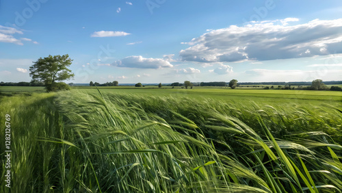 green field and blue sky