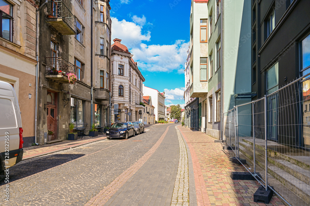 Fototapeta premium The historic old town of the Latvian city of Cēsis, Cēsis pilsēta, Cēsis District, on a summer day with blue skies, a popular tourist destination in Latvia