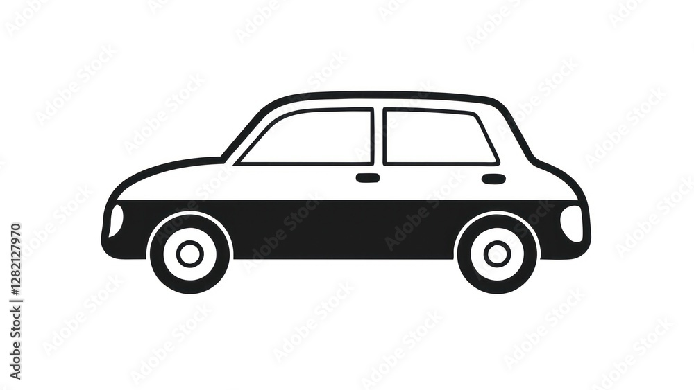 a simple black and white illustration of a small car, perfect for various design purposes a simple black and white illustration of a small car, perfect for various design purposes