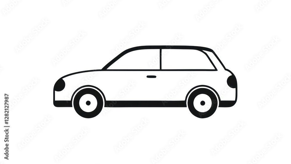 a modern car icon in black and white. The vehicle is seen in profile, highlighting its sleek design a modern car icon in black and white. The vehicle is seen in profile, highlighting its sleek design