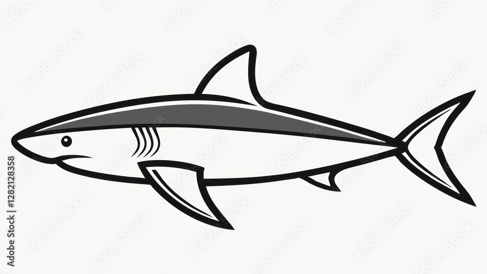 Illustration of Black and White Apex Predator Shark Swimming on White Background Illustration of Black and White Apex Predator Shark Swimming on White Background