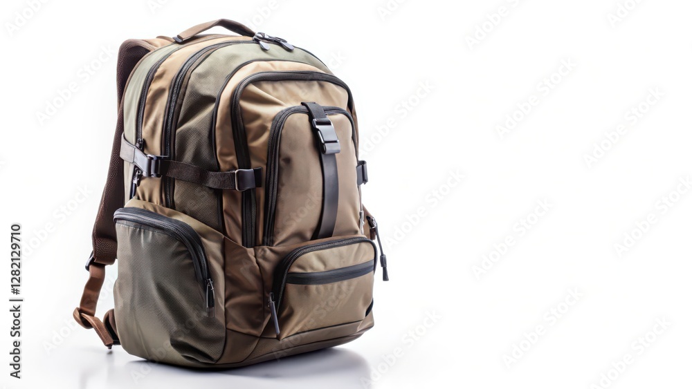 Beige Backpack on White Background Beige Backpack on White Background