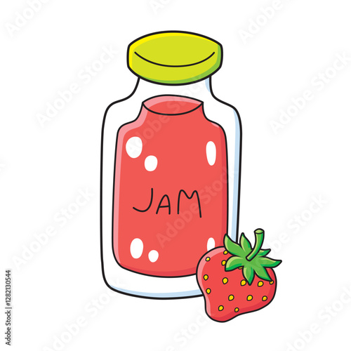 Strawberry and a jam jar isolated vector illustration