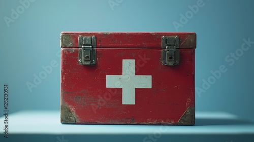 Vintage first aid kit on a studio backdrop