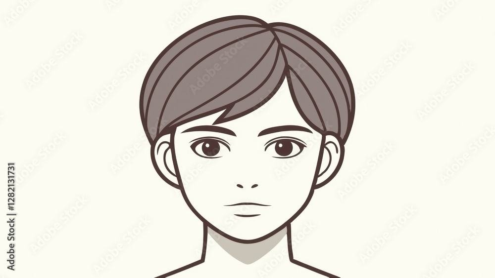 Stylish Male Portrait Illustration with Short Hair and Neutral Expression Stylish Male Portrait Illustration with Short Hair and Neutral Expression