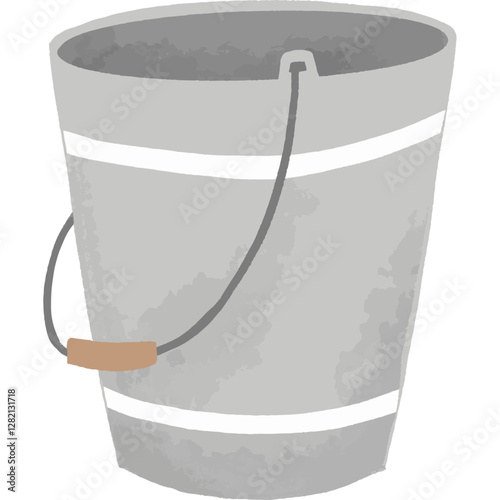 A sturdy metal water bucket in a gray tone, ideal for garden use