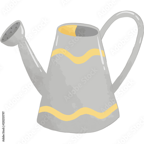 A decorative watering can in gray with yellow accents, functional and stylish