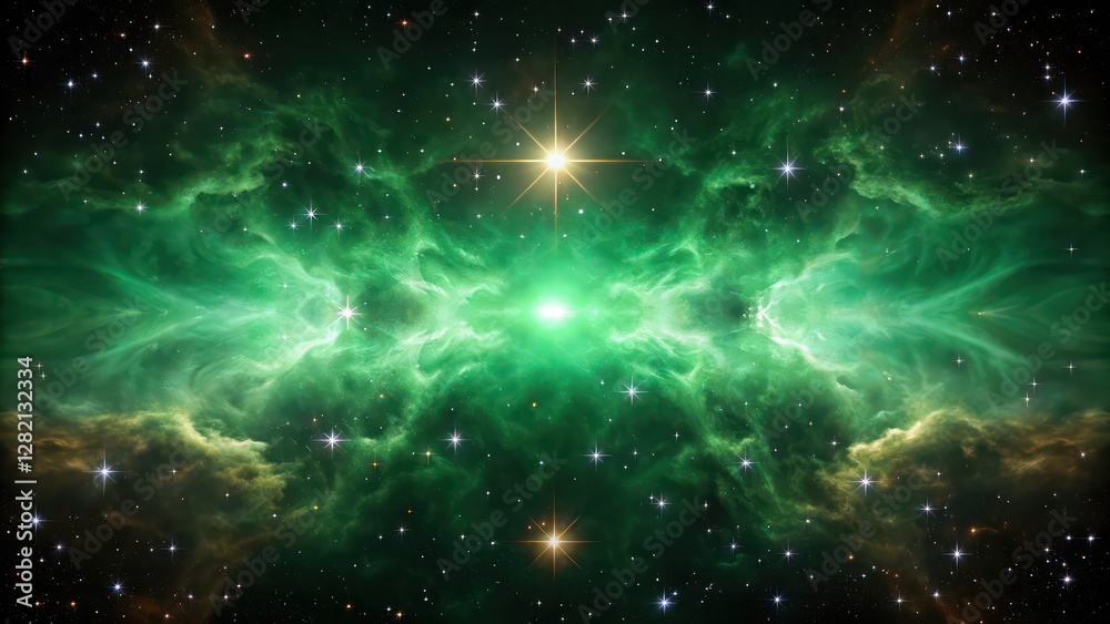 Obraz premium Ethereal Emerald Nebula Wallpaper Capturing the Cosmic Wonder of the Galaxy