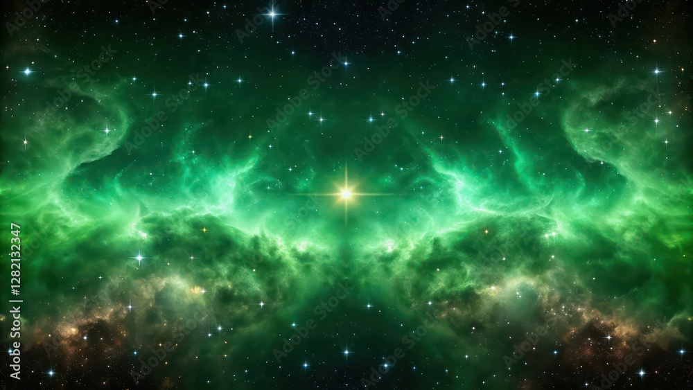 Obraz premium Ethereal Emerald Nebula Wallpaper Capturing the Cosmic Wonder of the Galaxy
