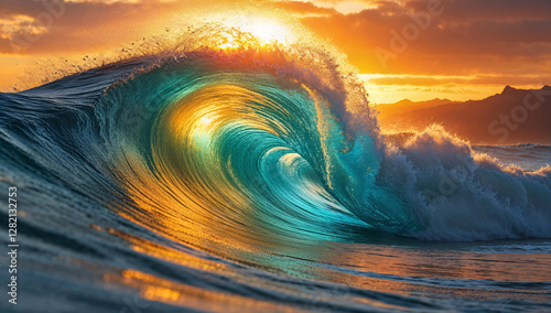 Ocean wave, seawater wave, blue beach background, underwater nature surfing, stormy sky, abstract surf, summer surf, white crashing waves, natural tropical sunlight. 