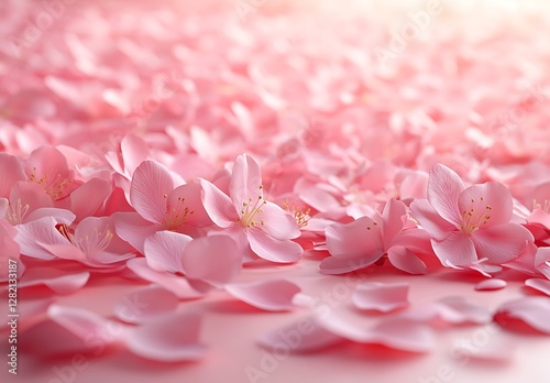 Soft Pink Flower Petals Scattered on Pastel Surface

