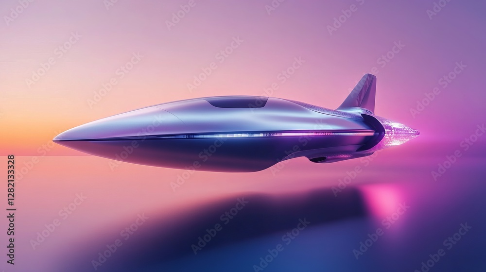 Futuristic spaceship glowing with gradient lights, fading from silver to bright violet, sleek and advanced Futuristic spaceship glowing with gradient lights, fading from silver to bright violet, sleek and advanced