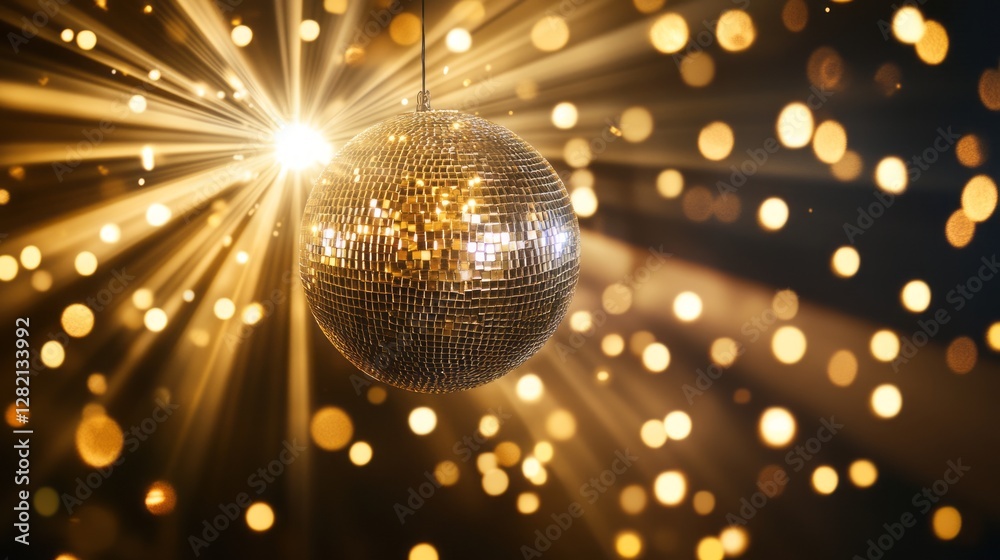Fototapeta premium Colorful disco ball with vibrant lights, reflecting a retro party atmosphere