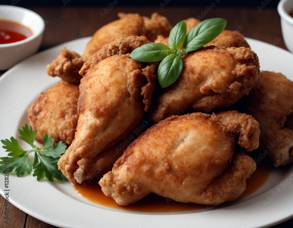 Appetizing fried chicken on a dish.