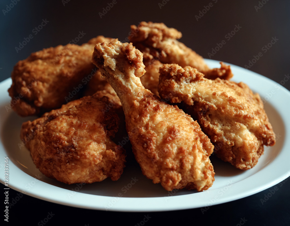 Appetizing fried chicken on a dish. Appetizing fried chicken on a dish.
