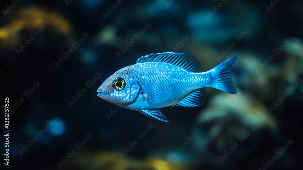 Glowing bioluminescent fish swimming in deep ocean cave, vibrant and mysterious, natural beauty Glowing bioluminescent fish swimming in deep ocean cave, vibrant and mysterious, natural beauty