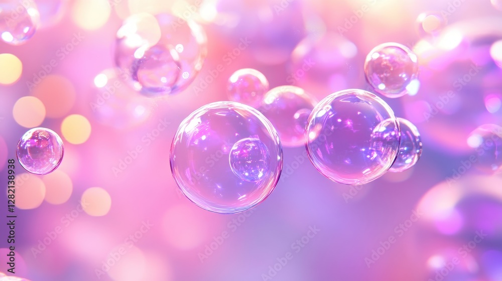 An enchanting array of translucent bubbles floating in a dreamy pink and purple background, creating a magical atmosphere. An enchanting array of translucent bubbles floating in a dreamy pink and purple background, creating a magical atmosphere.