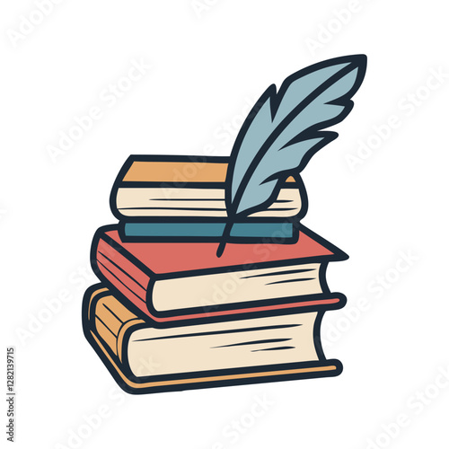 Poem Book Stack and Quill Icon