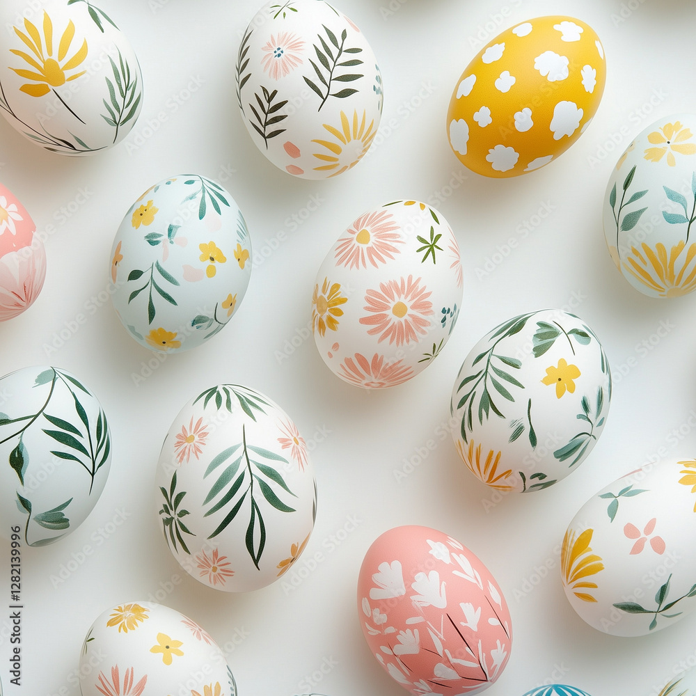Fototapeta premium Easter eggs (dyed, decorated) on a white background