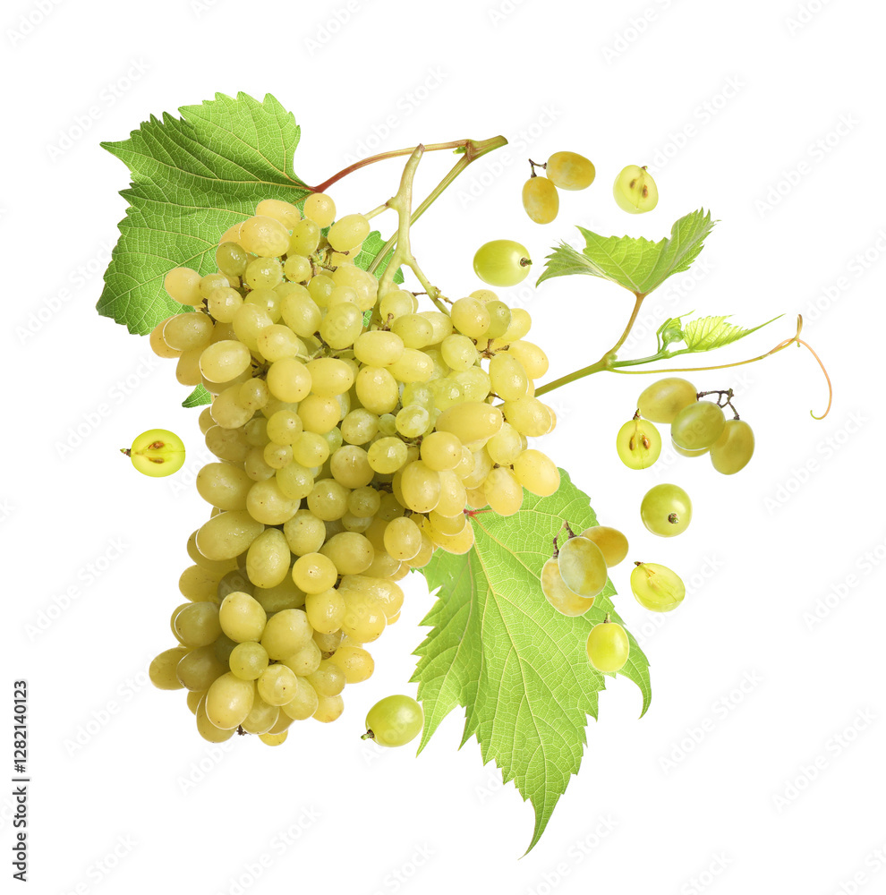 Obraz premium Fresh grapes in air on white background