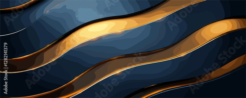 Abstract linear waves vector: set of geometric shapes with metallic textures.