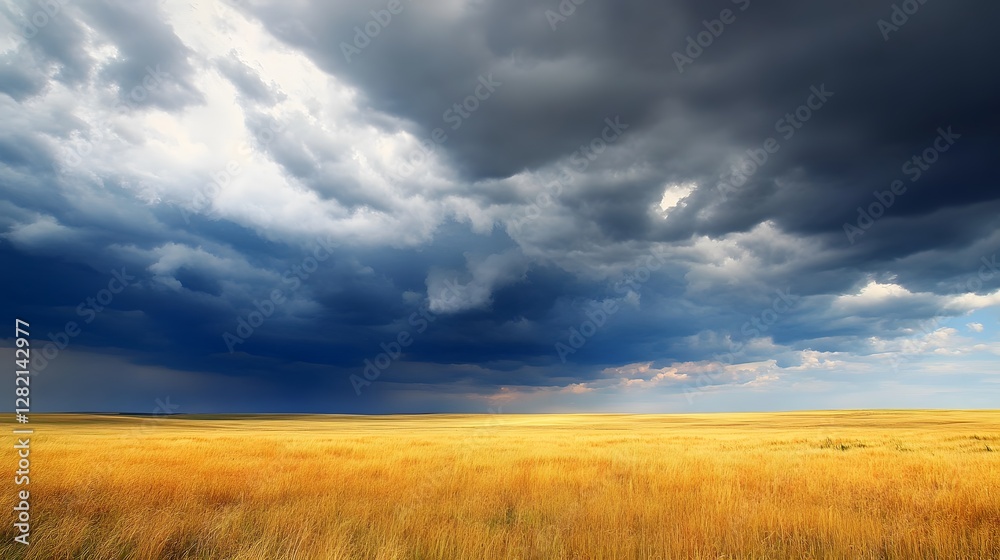 A vast open field under a dramatic cloudy sky A vast open field under a dramatic cloudy sky