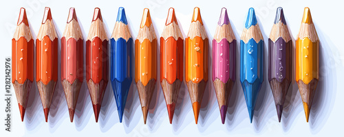 Flat vector icons set of sharp color pencils in rainbow order.
