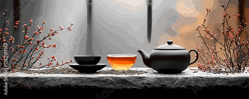 Flat style tea set icons vector - elegant ceramic and teacup designs.