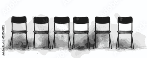 Flat linear chair icons set featuring six simple chair designs in monochrome style.