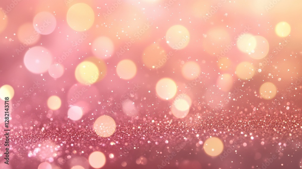 Obraz premium Soft pink glittering background filled with shimmering bokeh lights, creating a dreamy atmosphere.