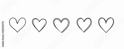 Minimalist heart icons set in linear style - vector illustration with five simple designs.