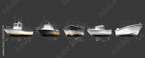 Flat linear icons set of boats in front view vector style.