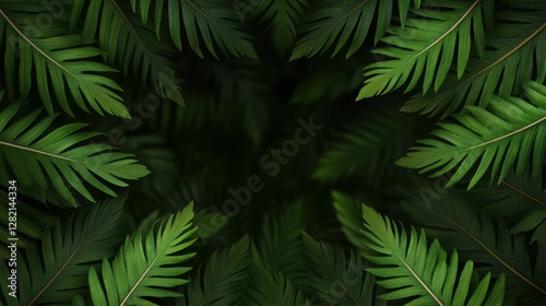 A close-up view of lush green fern leaves creating a vibrant, tropical feel.