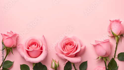 Wallpaper Mural Pink roses are arranged in a row on a pink background Torontodigital.ca