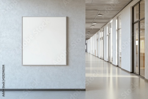 Blank poster mockup in modern hallway.