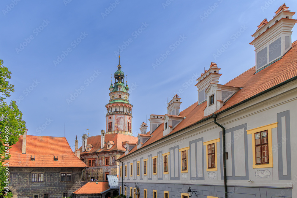 Obraz premium Castle tower, Cesky Krumlov, Czech Republic. UNESCO World Heritage Site.