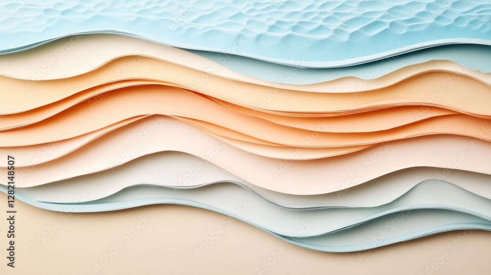 Obraz premium Abstract layers of textured paper in soft blues and warm peach tones create a soothing visual experience.