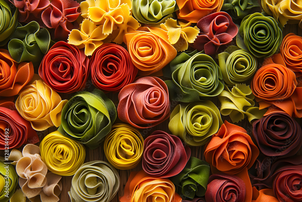 Colorful Symphony: A Visual Feast of Vibrant Spiral Pasta Against Rustic Backdrop Colorful Symphony: A Visual Feast of Vibrant Spiral Pasta Against Rustic Backdrop
