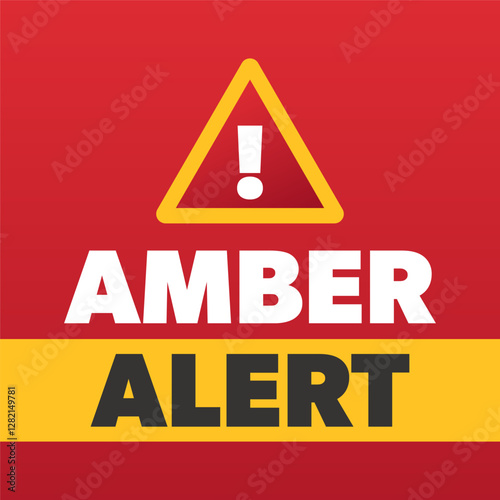 Amber alert sign with a big triangle with an exclamation mark inside.  Square vector template.
