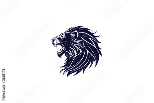 A bold and fierce lion head silhouette with flowing mane vector illustration