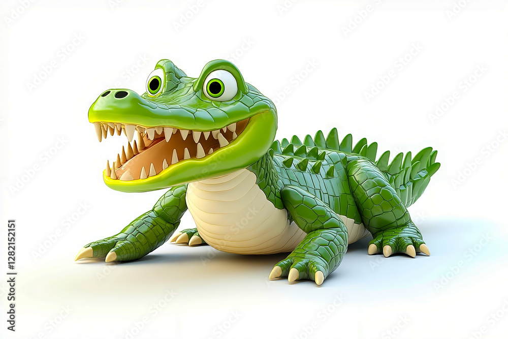 Fototapeta premium A cartoon alligator with its mouth open and teeth wide open