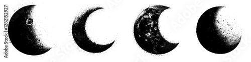 Moon pointillism style vector illustration black abstracted bitmap dotwork