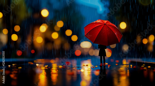 Wallpaper Mural A person holding a red umbrella in the rain Torontodigital.ca