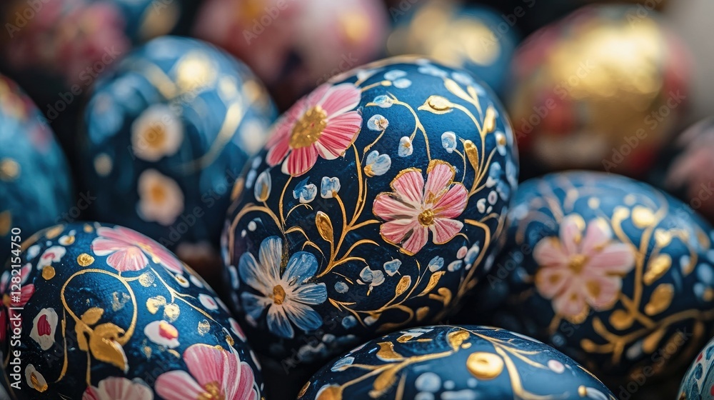 Close-up of Easter eggs with floral patterns Close-up of Easter eggs with floral patterns