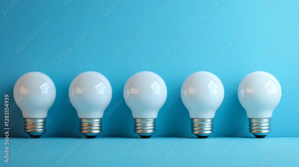 Light bulbs arranged in a row against a bright blue background showcasing modern design and energy efficiency features Light bulbs arranged in a row against a bright blue background showcasing modern design and energy efficiency features
