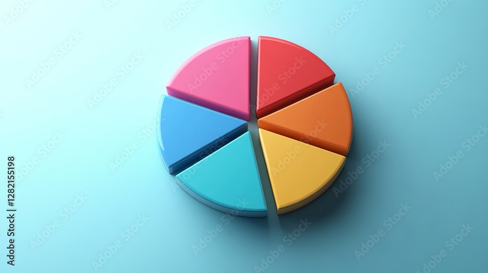 Colorful pie chart illustrating data distribution on a smooth blue background with vibrant segments Colorful pie chart illustrating data distribution on a smooth blue background with vibrant segments