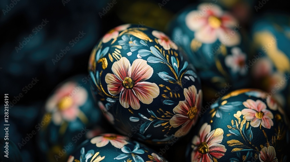 Close-up of Easter eggs with floral patterns Close-up of Easter eggs with floral patterns